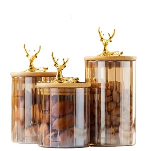 factory outlet borosilicate glass jar electroplated deer jar in kitchen
