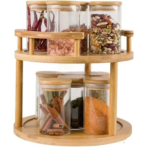 Kitchen Storage Rack Bamboo Spice Rack Stackable Kitchen Cabinet Spice Rack