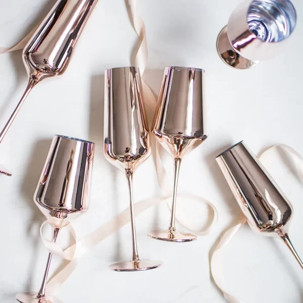 9oz Rose Gold Stemless Champagne Flutes Durable Glass Mimosa Glasses Set, Cocktail Glass, bulb cup Toasting Wedding Glasses - Image 4