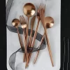 High Quality Thick Round Handle Rose Gold Matte Silverware Bulk Cutlery Set Stainless Steel Spoon Knife and Fork - Image 4