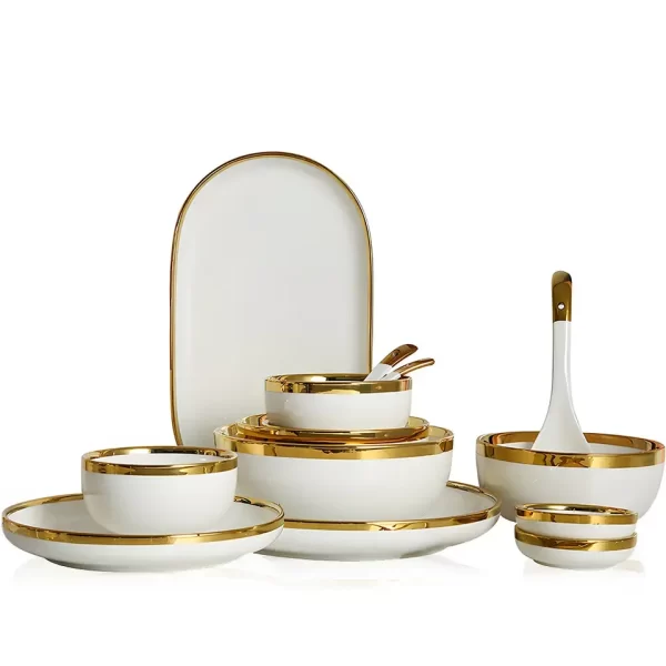 Luxury Dinnerware Set Set Tableware Ceramic Dishes Plates Dinner Set Green with Gold Kitchen Plates and Bowl - Image 5