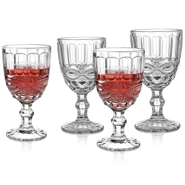 Vintage Thickened Drinking Glass Cups Roman Column Wine Glasses Clear Embossed Tiki Goblets - Image 4