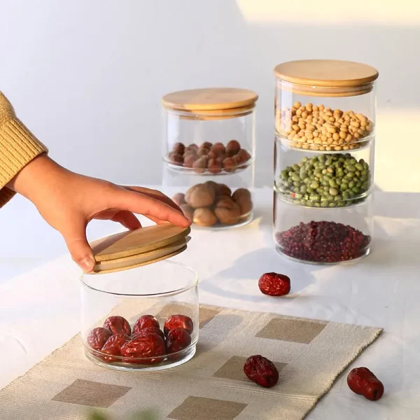 Kitchen Borosilicate Glass Stackable Glass storage Jar 475ml Sealed Glass Jar With Bamboo Lid - Image 2
