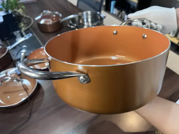 New Stretched Pot Popper Color Ceramic Non Stick Cookware Set Pot Customized 10 Pieces Copper non-stick Cookware Pans Pots Set - Image 4