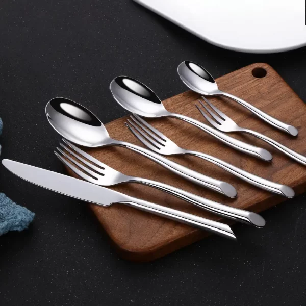 Custom Talheres Unique Stainless Steel Gold Flatware Thick Round Handle Cutlery Set - Image 3