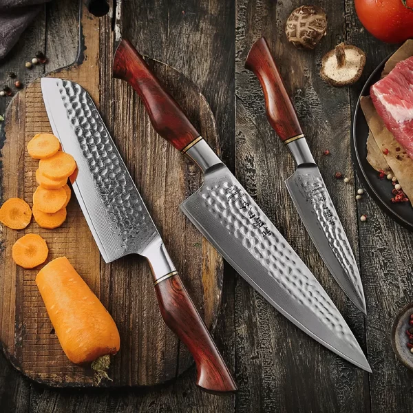 3PCS 73 layers damascus powder steel kitchen knife set professional damascus knife - Image 3