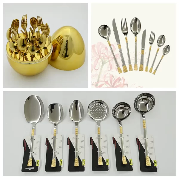 Stainless Steel Dinner Spoons Supplier Flowers Spoon Mate Spoon 3 In 1 Gold 24Pcs Stainless Steel Cutlery Set Knife Fork - Image 4