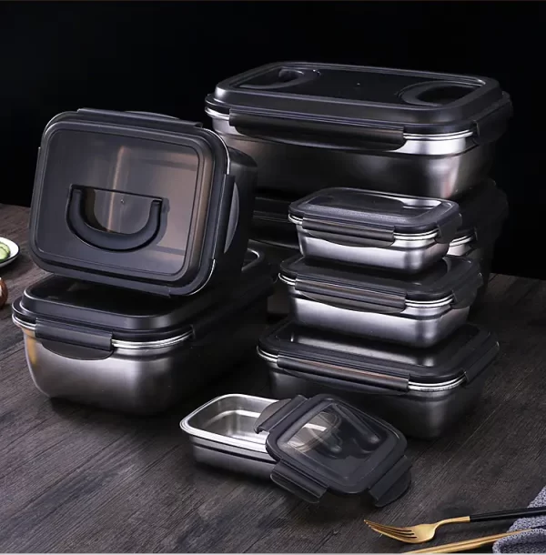 Kitchen Fridge Storage Organizer Sealed Food Container Keep Fresh Stainless Steel Pickle Box with Plastic Lid - Image 2