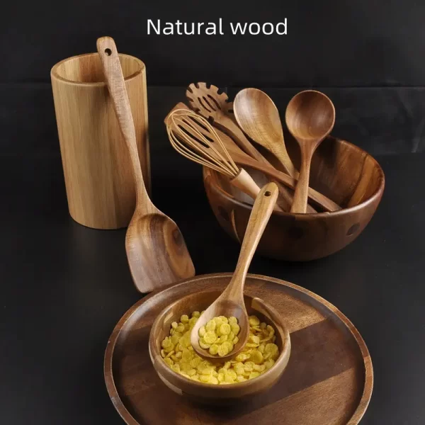 Wholesale teak wood 7pcs utensils cooking set wooden utensils set for kitchen - Image 3