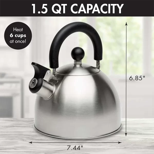 Black Handle Stainless Steel Whistling Kettle 1.5-Quart Hot Water Fast to Boil Tea Kettle - Image 4