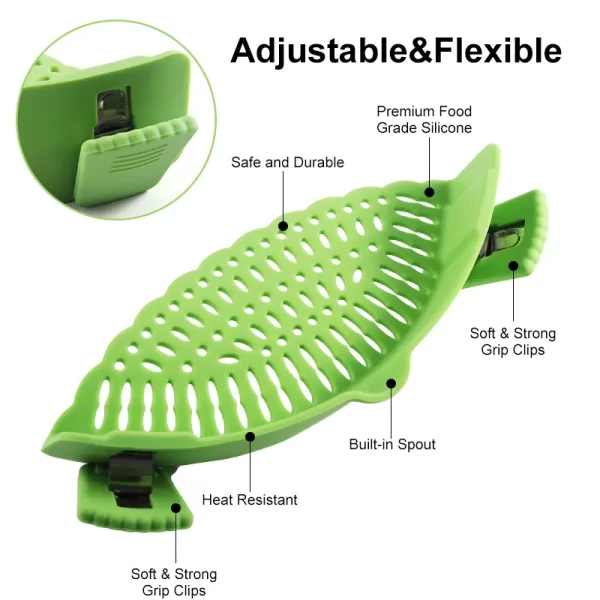 Kitchen Adjustable Pasta Silicone Clip On Food Strainer silicone pasta pot strainer - Image 5