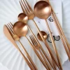 High Quality Thick Round Handle Rose Gold Matte Silverware Bulk Cutlery Set Stainless Steel Spoon Knife and Fork - Image 3