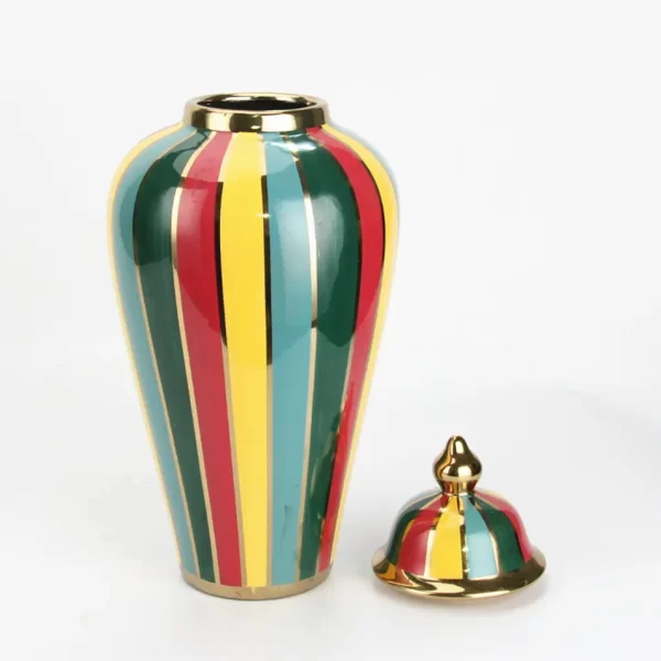 J020 ceramic storage jar colorful line decor ceramic can tabletop ginger jar decoration - Image 2