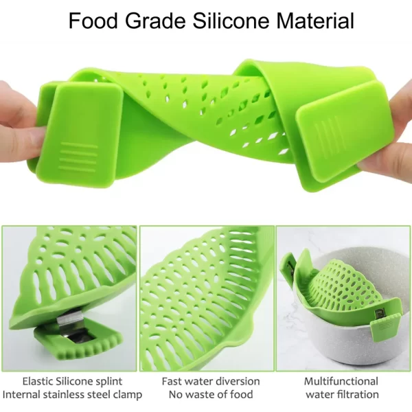 Kitchen Adjustable Pasta Silicone Clip On Food Strainer silicone pasta pot strainer - Image 4