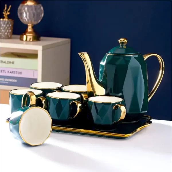 SU68 Gold Plated Teapot Set Ceramic Coffee Cup and Saucer Set for Afternoon Tea - Image 3