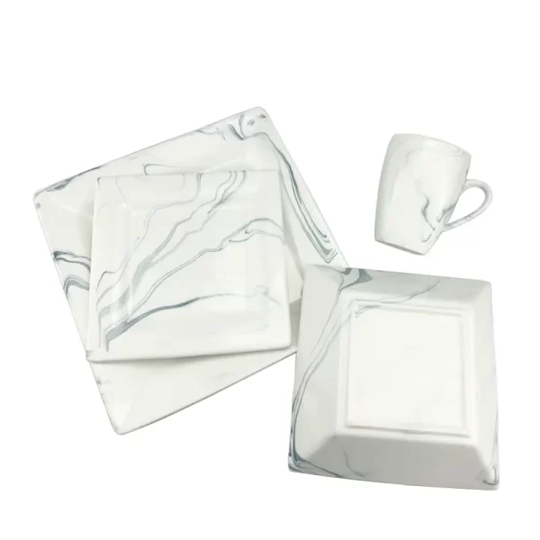 Marble 16pcs Ceramic Dinner Sets Luxury Dinnerware Prices Stoneware Square Shape Plates Kitchen Crockery Dishes - Image 3