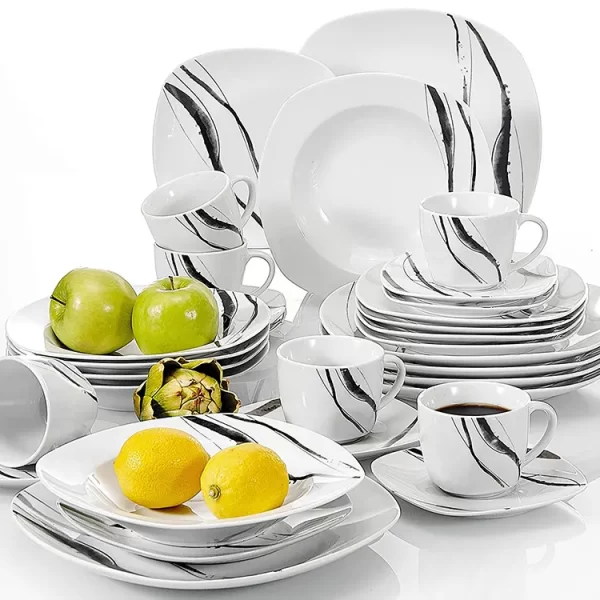 Elegant SquareTableware Set New Design Porcelain Dinner Plates Ceramic Bone china 30 pcs Dinner Set Dinnerware Set For 6 People - Image 3