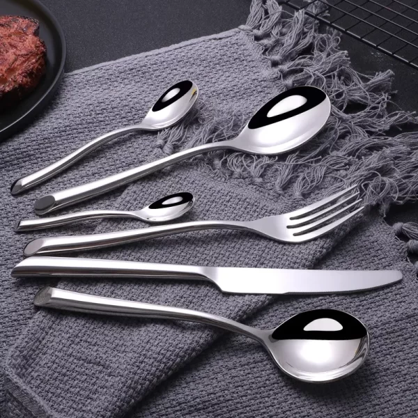 Custom Talheres Unique Stainless Steel Gold Flatware Thick Round Handle Cutlery Set - Image 2