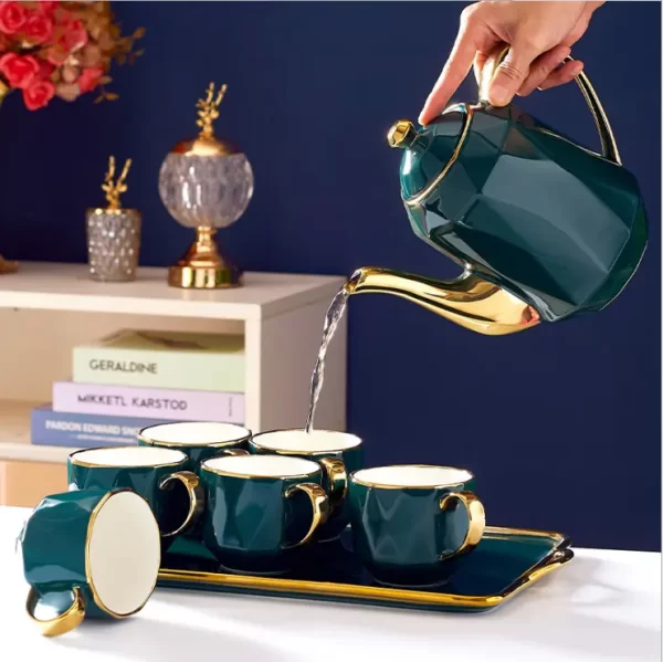 SU68 Gold Plated Teapot Set Ceramic Coffee Cup and Saucer Set for Afternoon Tea - Image 2