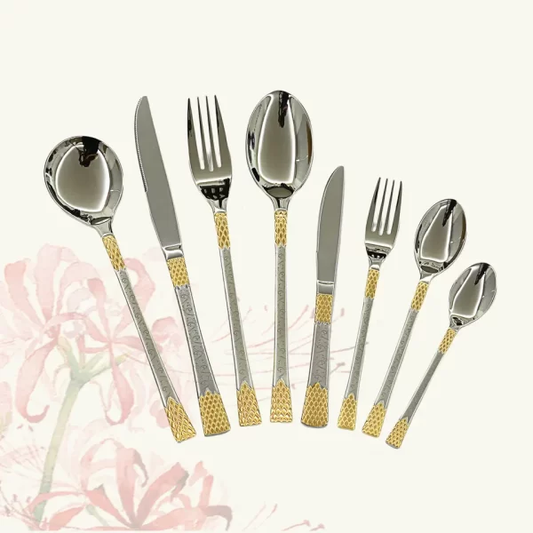 Stainless Steel Dinner Spoons Supplier Flowers Spoon Mate Spoon 3 In 1 Gold 24Pcs Stainless Steel Cutlery Set Knife Fork - Image 2