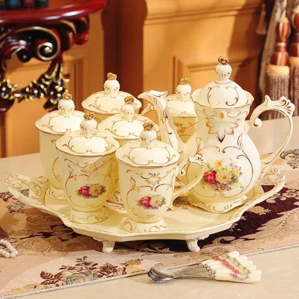 Gold Line Luxury Grace Designs Tea Set Cup Ceramic Coffee European Style Fine Porcelain - Image 3