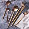 High Quality Thick Round Handle Rose Gold Matte Silverware Bulk Cutlery Set Stainless Steel Spoon Knife and Fork - Image 2