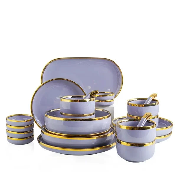 Luxury Dinnerware Set Set Tableware Ceramic Dishes Plates Dinner Set Green with Gold Kitchen Plates and Bowl - Image 3