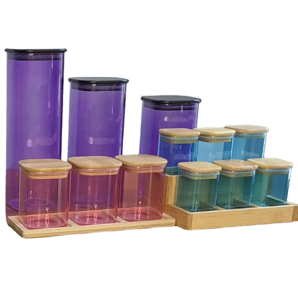 Food Storage Jars Containers Clear or Colored Borosilicate Wide Mouth Glass Jars Canisters with Airtight Bamboo Lid - Image 3