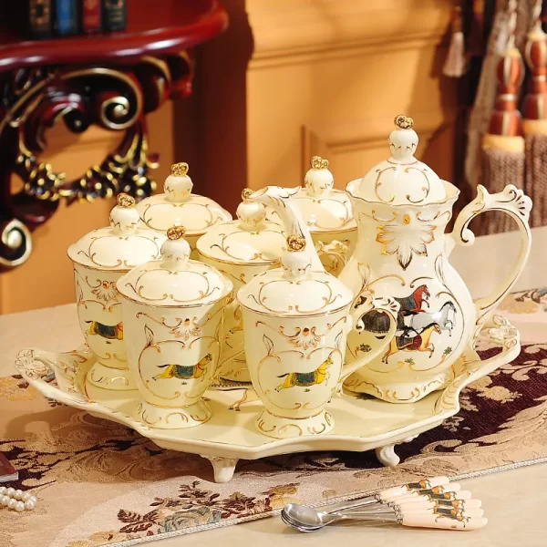 Gold Line Luxury Grace Designs Tea Set Cup Ceramic Coffee European Style Fine Porcelain - Image 2
