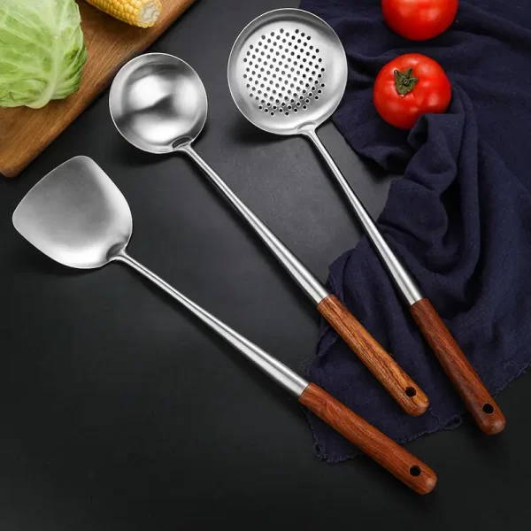 New Kitchen Utensils Cooking Tools 18/10 Stainless Steel Kitchenware with wooden handle - Image 3