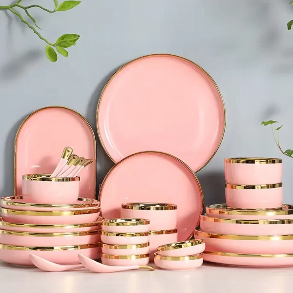 Custom restaurant hotel fine pink dinner plate bowl sets china ceramic porcelain dinnerware tableware sets - Image 2