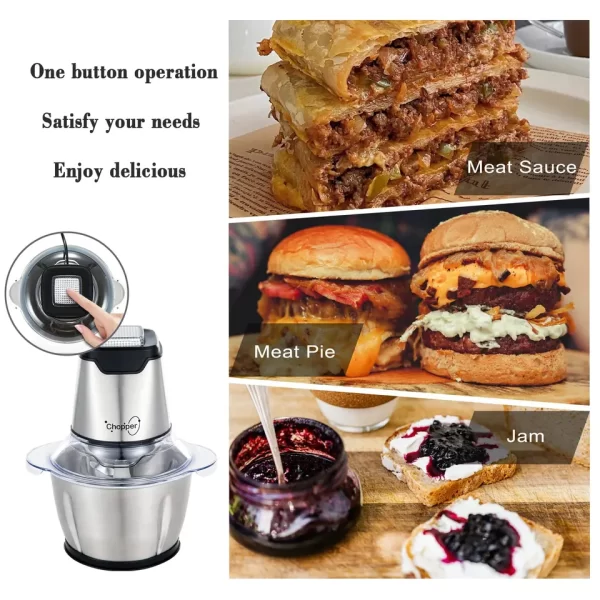 2L Stainless Steel Food Chopper 3 Speeds Automatic Meat Slicers Electric Meat Grinder Machine For kitchen - Image 2