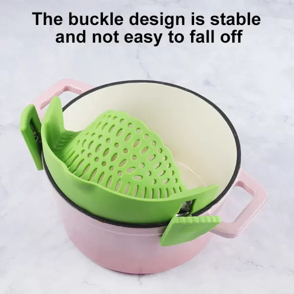 Kitchen Adjustable Pasta Silicone Clip On Food Strainer silicone pasta pot strainer - Image 6