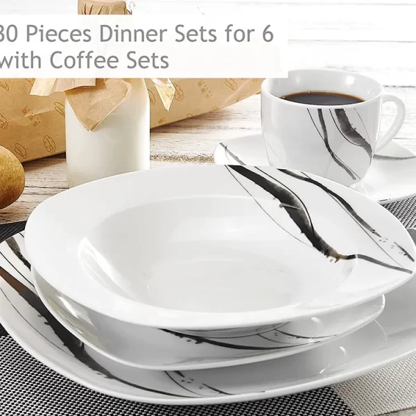 Elegant SquareTableware Set New Design Porcelain Dinner Plates Ceramic Bone china 30 pcs Dinner Set Dinnerware Set For 6 People - Image 2