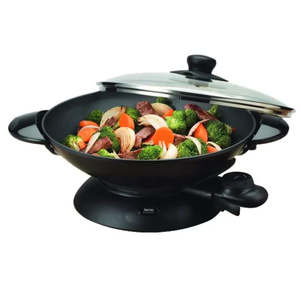 AROMA Professional 7Qt. Electric Nonstick Wok with Glass Lid, Dishwasher Safe (AEW-306) - Image 2