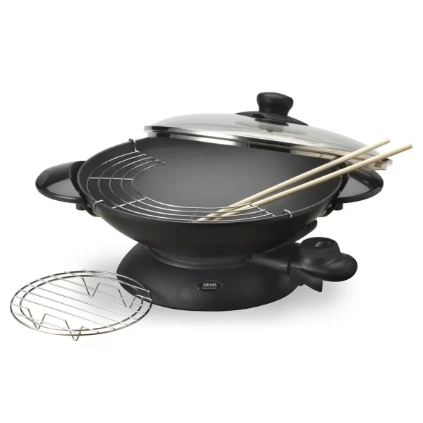 AROMA Professional 7Qt. Electric Nonstick Wok with Glass Lid, Dishwasher Safe (AEW-306) - Image 3